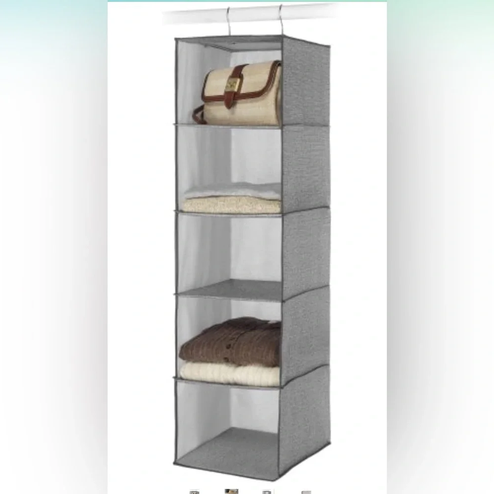 Gray fabric 5 shelve closet hanging organizer 36*10.5*10